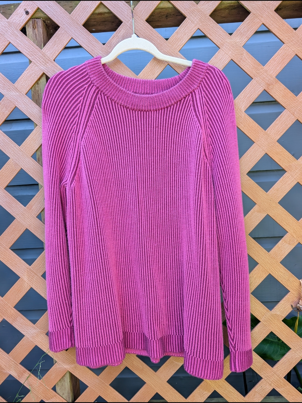Vintage Lands End Ribbed Crewneck Sweater in Fuschia